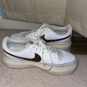 White Nike Air Forces w Leopard Swoosh✨